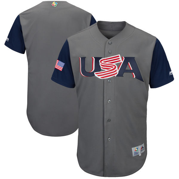 customized Men USA Baseball Majestic Gray 2017 World Baseball Classic Authentic Team Jersey